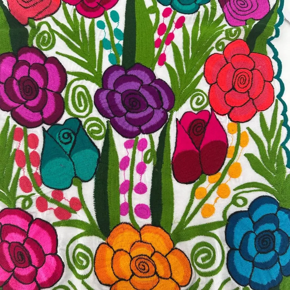 Mexican Embroidered Bib Apron for Women – Multicolor with Floral Design S M